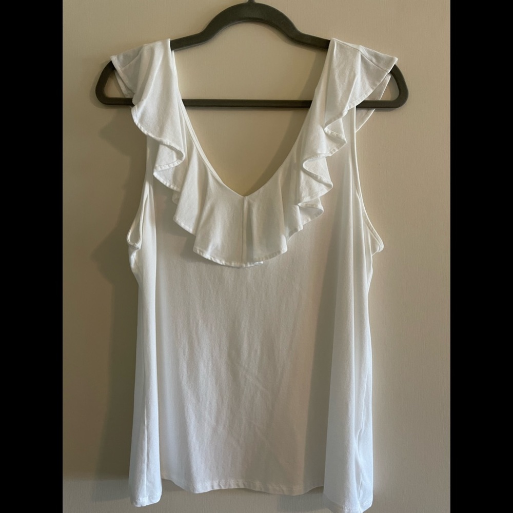 Lilly Pulitzer White Ruffle V-Neck Tank Top
